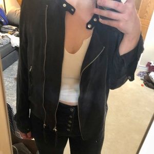 Women’s Collarless Lightweight Moto Jacket Zip-Front